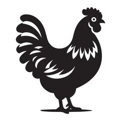 Chicken hen silhouette isolated on white background, Flat vector Farm Animal illustration