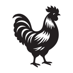 Chicken hen silhouette isolated on white background, Flat vector Farm Animal illustration