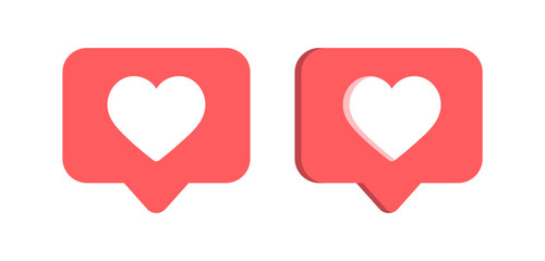 Like and love icon button. heart flat icon in modern speech bubble shapes , Social media notification icons. emoji post reactions set. Vector illustration