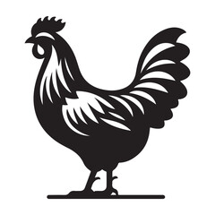 Chicken hen silhouette isolated on white background, Flat vector Farm Animal illustration