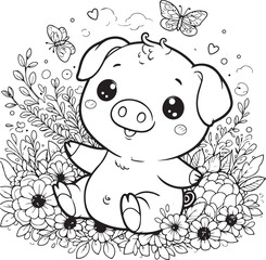 A pig line art coloring book illustration