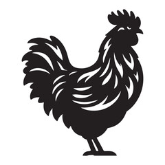 Chicken hen silhouette isolated on white background, Flat vector Farm Animal illustration