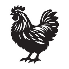Chicken hen silhouette isolated on white background, Flat vector Farm Animal illustration