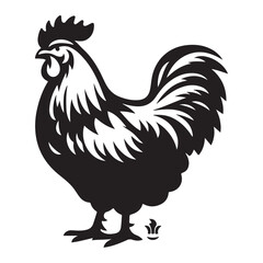 Chicken hen silhouette isolated on white background, Flat vector Farm Animal illustration