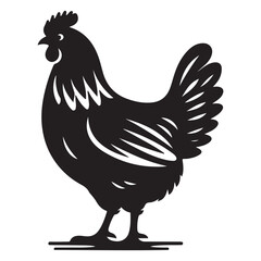 Chicken hen silhouette isolated on white background, Flat vector Farm Animal illustration
