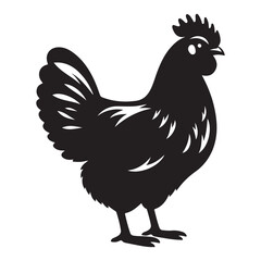 Chicken hen silhouette isolated on white background, Flat vector Farm Animal illustration