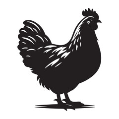 Chicken hen silhouette isolated on white background, Flat vector Farm Animal illustration