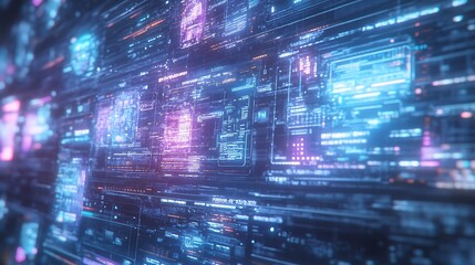 Obraz premium A digital interface displaying holographic screens with hovering data streams 