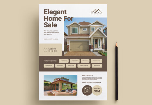 Real Estate Flyer Layout with Beige Accents
