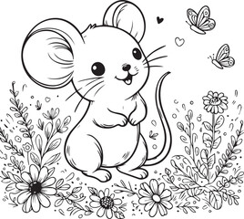 A mouse line art coloring book illustration for kids