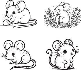 A mouse line art coloring book illustration for kids