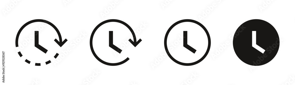 Aufkleber time and clock icons set in flat style, timer symbol watch later sign in filled, line, outline icon for ui apps and website