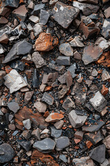 Intricate Close-up of Rubble Texture Showcasing Shattered Rocks and Fragmented Bricks in Densely Packed Composition