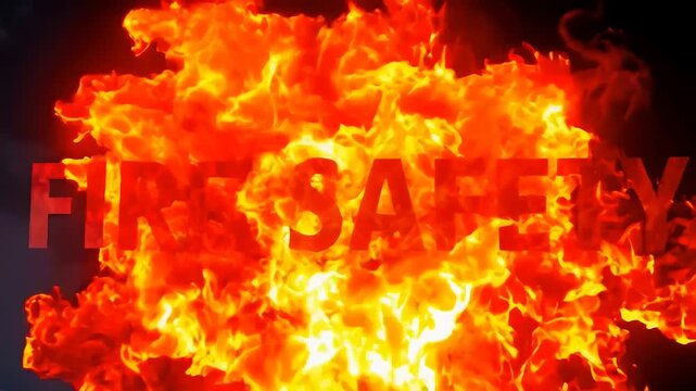 fire safety typography with smoke, flames in background, training, firefighting