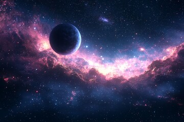 Obraz premium Space cosmic illustration with planets scene created with Generative AI