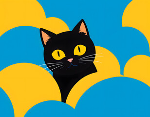 Obraz premium cute looking cat illustration on blue and yellow background