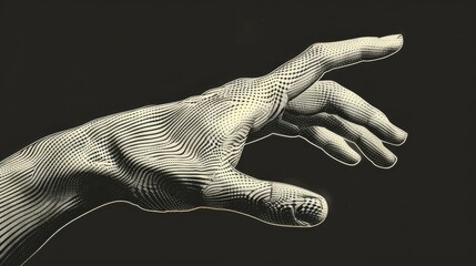 Fototapeta premium Intricate line patterns depict a hand reaching out against a dark backdrop