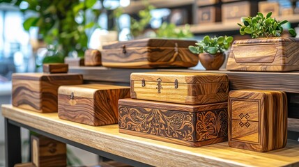 Beautifully crafted wooden boxes used for storage with detailed joinery and smooth finishes
