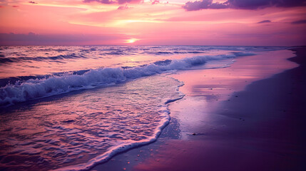 Serene Sunset Beach with Enhanced Colors and Dream-like Atmosphere