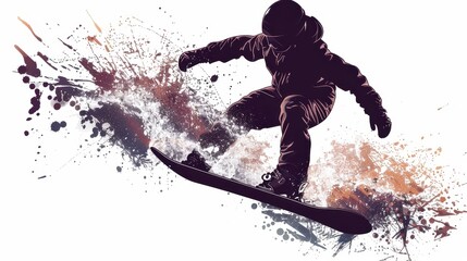 Snowboarder performing a jump on a snowy slope during winter in a dynamic urban environment