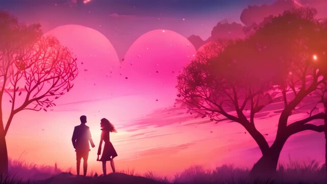 Valentine's Day background with romantic couple silhouettes, vector illustration, Love background illustration