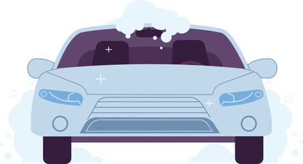 Car with cleaning foam front view. Professional auto wash