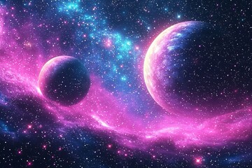 Obraz premium Space cosmic illustration with planets scene created with Generative AI
