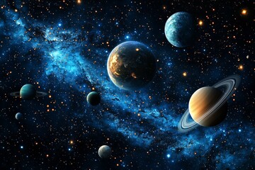 Space cosmic illustration with planets scene created with Generative AI