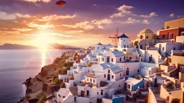 Sunset over Oia village on Santorini island, Greece, Oia Sunset, Santorini island, Greece