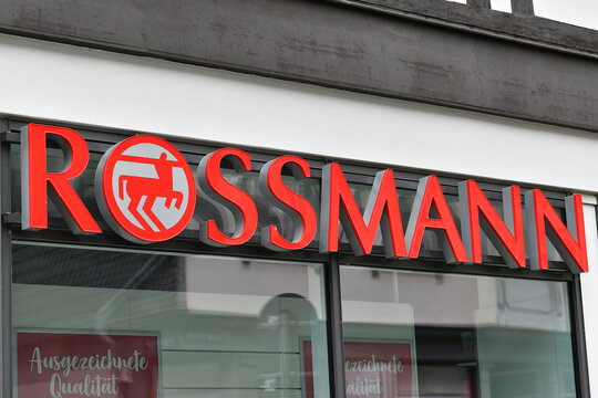 Goslar, Germany - August 19, 2024 red Sign lettering  Rossman Group, one of Europe's largest drugstore chains