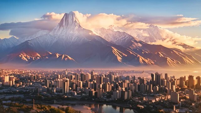 Panoramic view of the city of Khakassia, Russia, Panorama von Santiago, Chile, mit Andenkordillere