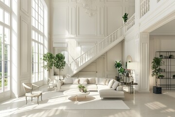 A cozy living room featuring a variety of white furniture pieces