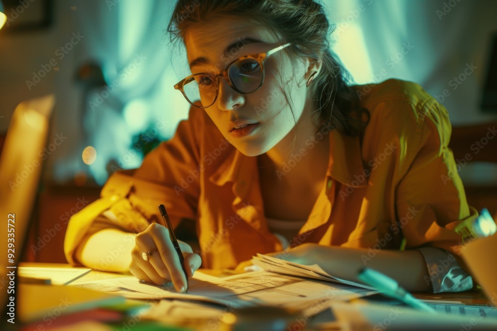 Poster a person typing away on a laptop in a quiet setting