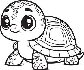A tortoise line art coloring book illustration for kids