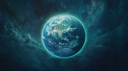 Naklejka premium A close up of the earth in space with a blue sky, AI