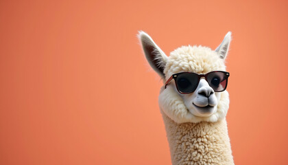 Obraz premium Alpaca wearing sunglasses on a solid color background