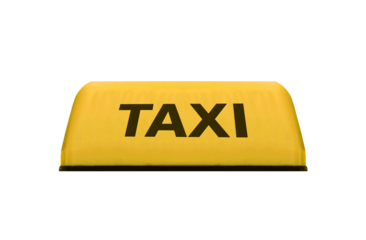 Yellow banner lamp on the roof of a taxi. On isolated transparent background.