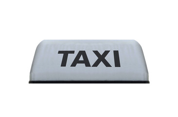 White banner lamp on the roof of a taxi. On isolated transparent background.