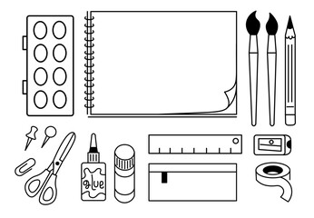 linear icon set of stationery for school and education. icons for logo sticker website poster