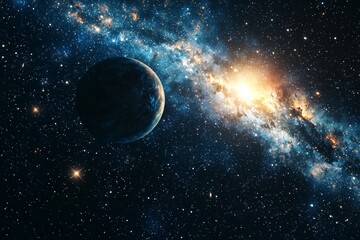 Obraz premium Space cosmic illustration with planets scene created with Generative AI