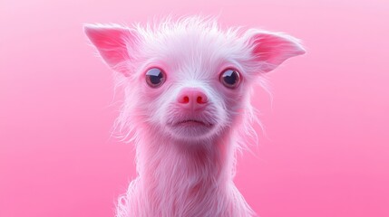 A close up of a small white animal with pink background, AI