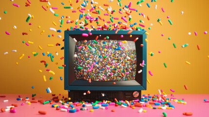 a television screen with a lot of colored sprinkles on it