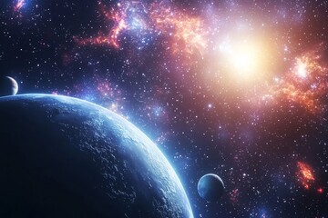 Obraz premium Space cosmic illustration with planets scene created with Generative AI