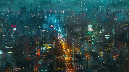 Fototapeta premium City Lights Through Rain Window