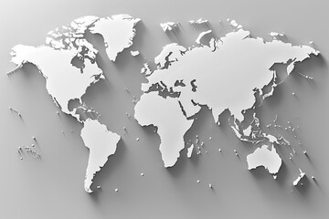 3D White World Map on White Background