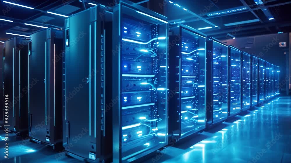 Poster a row of servers in a data center, efficiently storing and processing data to support high-performan