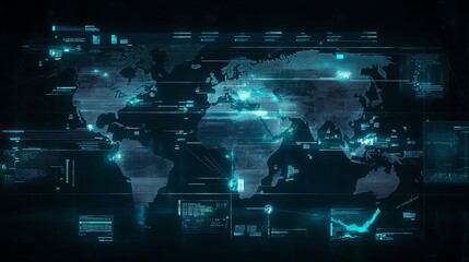 Obraz premium A digital world map with interactive data points and futuristic navigation tools