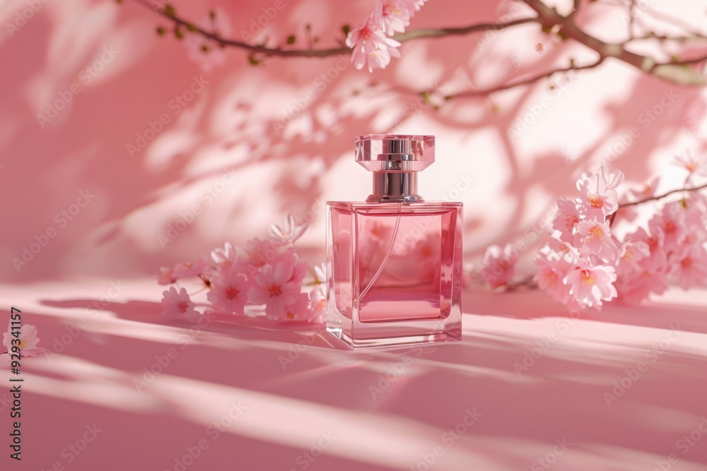 Poster a perfume bottle sits on a table, ready for use