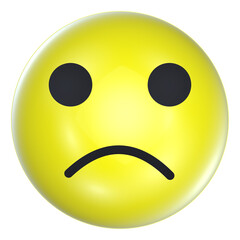 sad face emoji in 3D illustration style on a transparent background