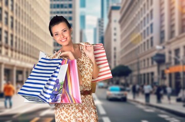 Fashion woman hold shopping bags